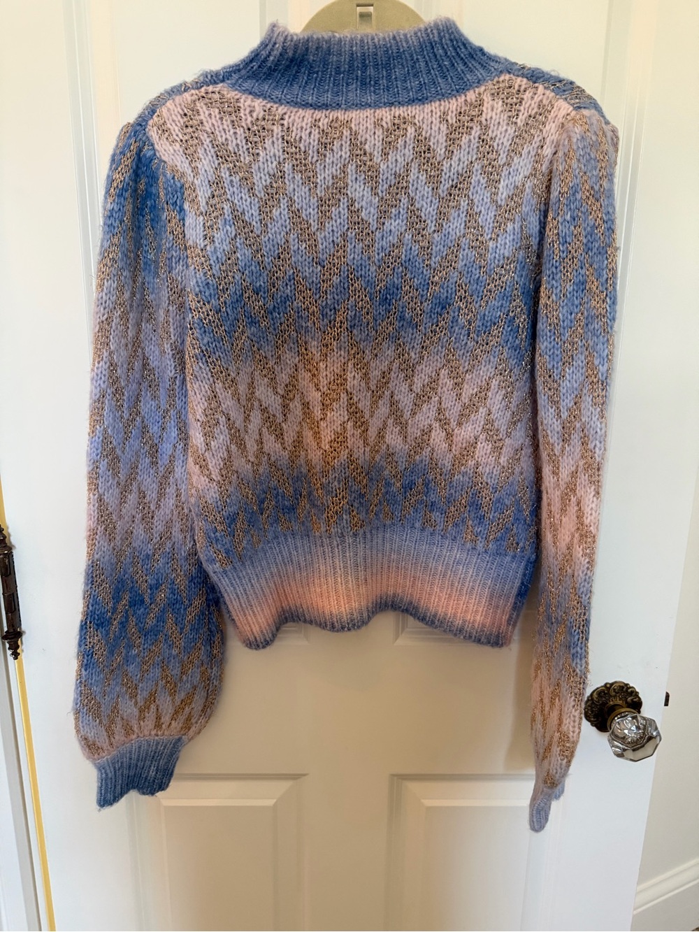 Pastel Chevron Turtleneck Sweater in Blue & Pink & Metallic Rose Gold